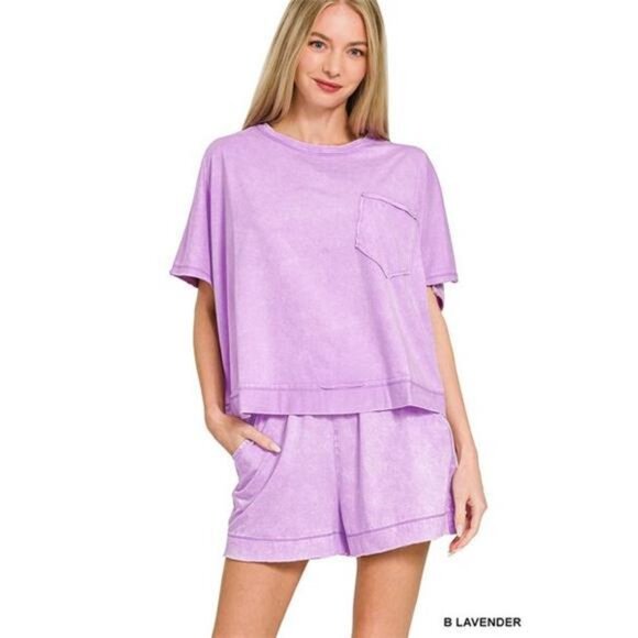 Zenana Outfitters Other - Zenana Acid Washed Oversized Top & Shorts Set